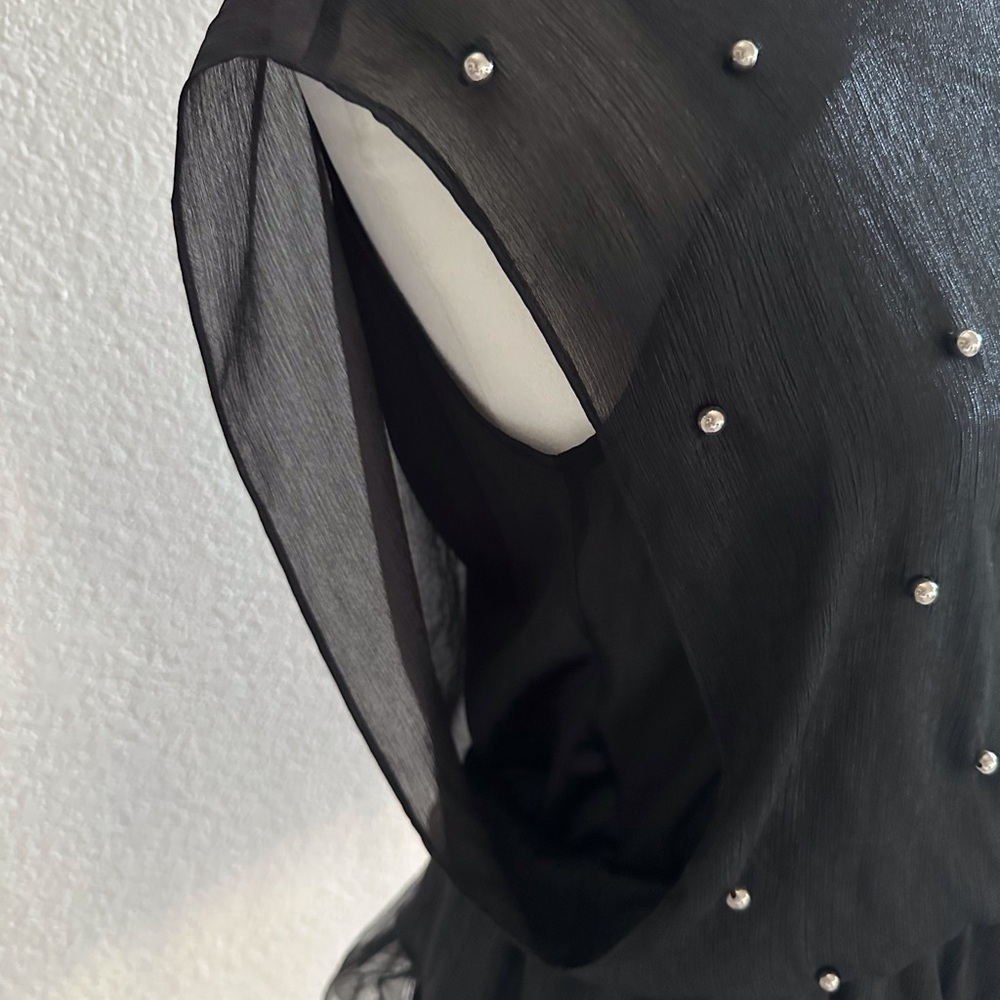 Elegant Black Blouse with Pearl Accents NWOT - Picture 3 of 10